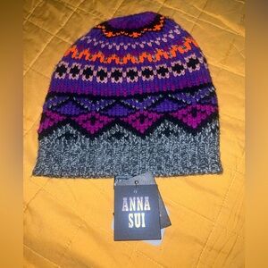 Free People Ana Sui Vibrant Fair Isle Knit Beanie - Purple, Orange, Black